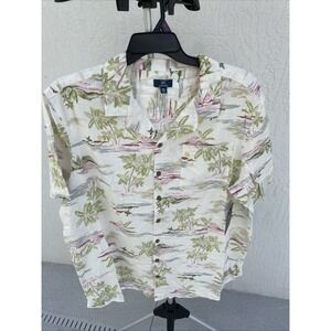 George Mens Tropical Palm Tree Hawaiian Button Up Short Sleeve Shirt 2XL NWT